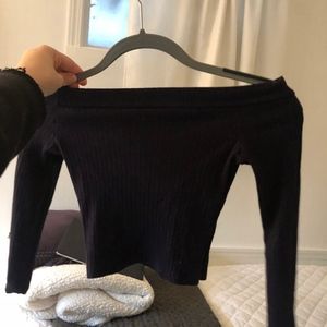 Amazon navy off the shoulder crop top xsmall